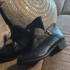 Sun + Stone Black Leather Ankle Booties with Side Zip